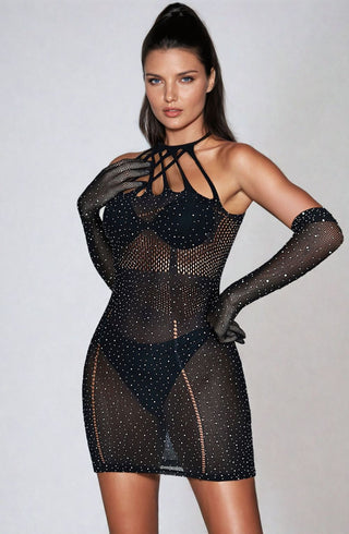 Sparkle Rhinestone Fishnet Dress