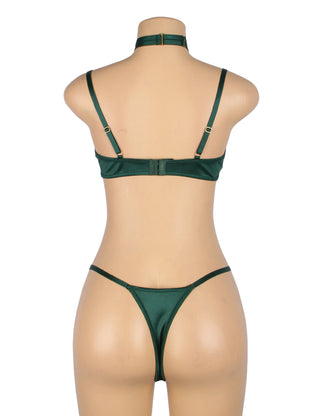 Hollow Cut Halter Bra Set (Green)