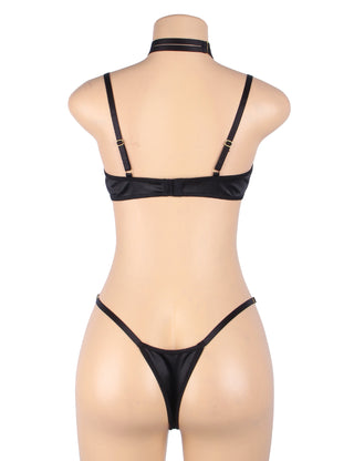 Hollow Cut Halter Bra Set (Black)