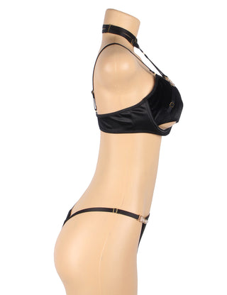 Hollow Cut Halter Bra Set (Black)