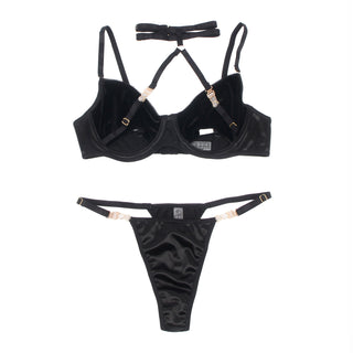 Hollow Cut Halter Bra Set (Black)