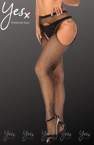 YesX YX850 Sparkly Fishnet Swart