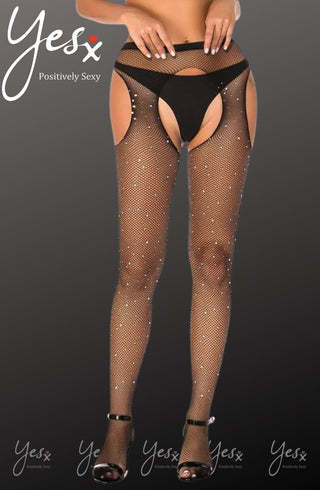 YesX YX850 Sparkly Fishnet Swart