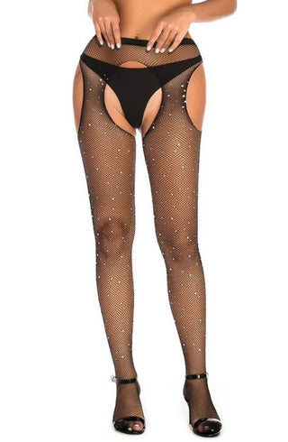 YesX YX850 Sparkly Fishnet Swart