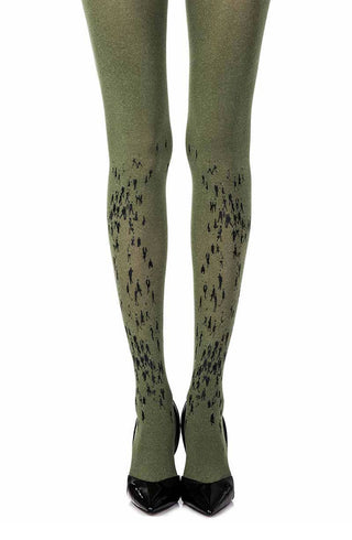 Walking By Green Print Tights