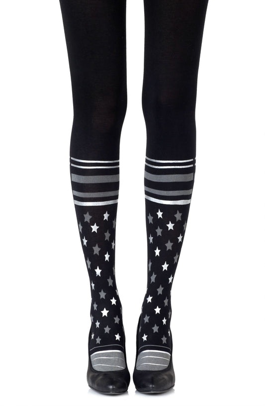 Zohara "Sock It To Me" Grys Silwer Print Tights